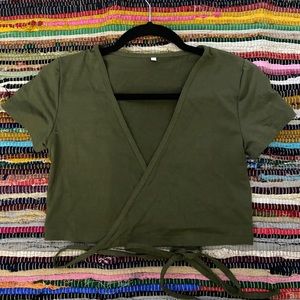 Olive Green Crossover Crop Top